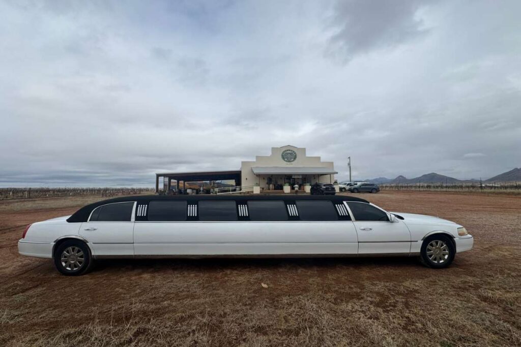 Tuxedo Classic Limousine parked at Callaghan Vineyards in Elgin, Arizona